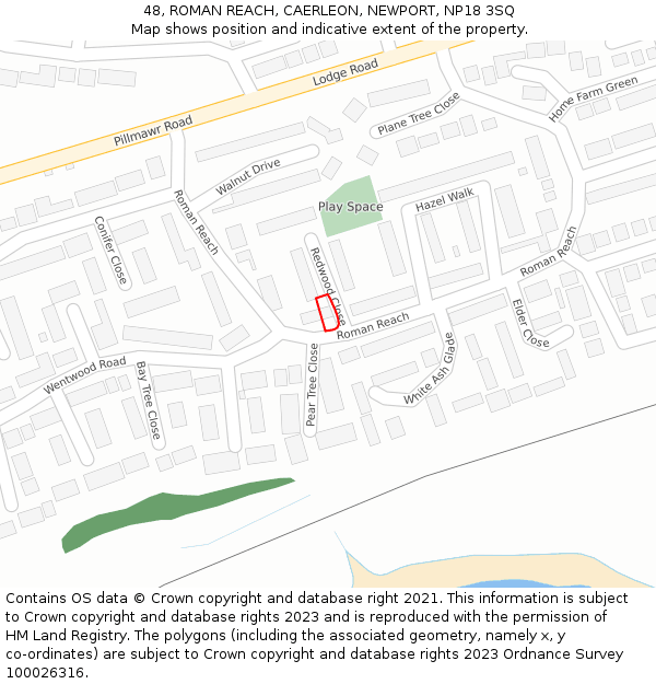 48, ROMAN REACH, CAERLEON, NEWPORT, NP18 3SQ: Location map and indicative extent of plot