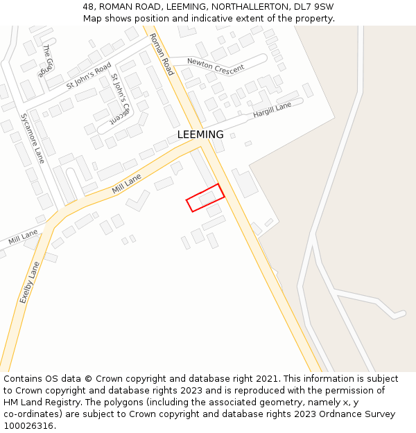 48, ROMAN ROAD, LEEMING, NORTHALLERTON, DL7 9SW: Location map and indicative extent of plot