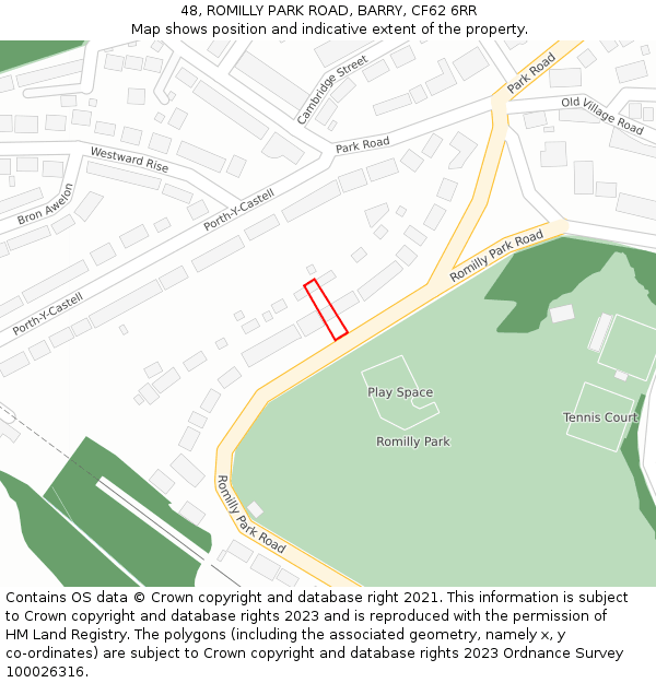 48, ROMILLY PARK ROAD, BARRY, CF62 6RR: Location map and indicative extent of plot