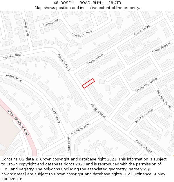 48, ROSEHILL ROAD, RHYL, LL18 4TR: Location map and indicative extent of plot