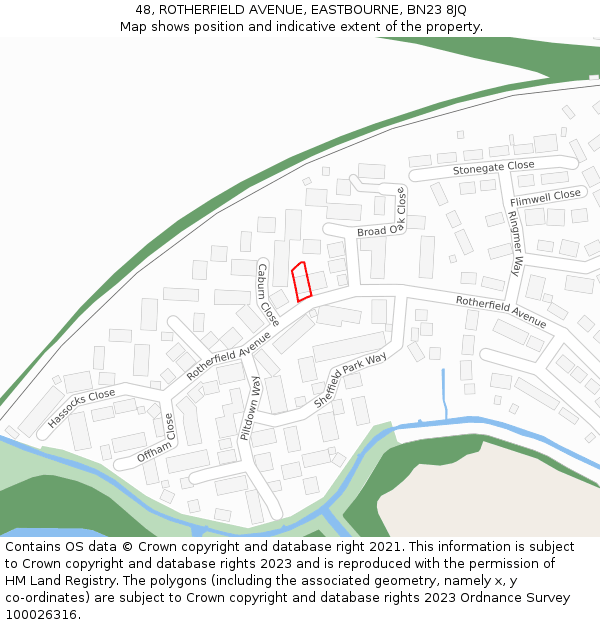 48, ROTHERFIELD AVENUE, EASTBOURNE, BN23 8JQ: Location map and indicative extent of plot