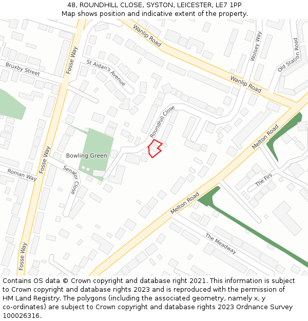 48, ROUNDHILL CLOSE, SYSTON, LEICESTER, LE7 1PP: Location map and indicative extent of plot