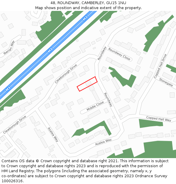 48, ROUNDWAY, CAMBERLEY, GU15 1NU: Location map and indicative extent of plot