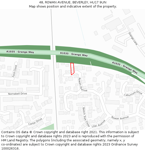 48, ROWAN AVENUE, BEVERLEY, HU17 9UN: Location map and indicative extent of plot