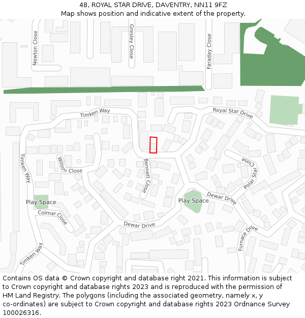 48, ROYAL STAR DRIVE, DAVENTRY, NN11 9FZ: Location map and indicative extent of plot