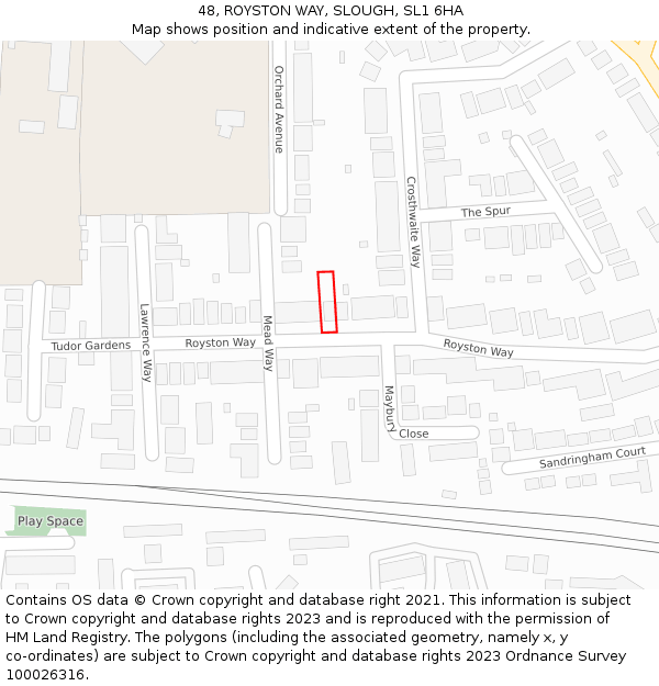 48, ROYSTON WAY, SLOUGH, SL1 6HA: Location map and indicative extent of plot