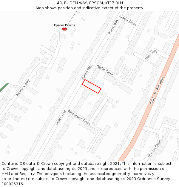 48, RUDEN WAY, EPSOM, KT17 3LN: Location map and indicative extent of plot