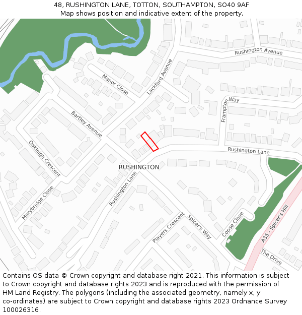 48, RUSHINGTON LANE, TOTTON, SOUTHAMPTON, SO40 9AF: Location map and indicative extent of plot