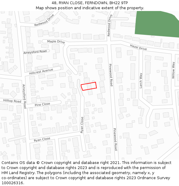 48, RYAN CLOSE, FERNDOWN, BH22 9TP: Location map and indicative extent of plot