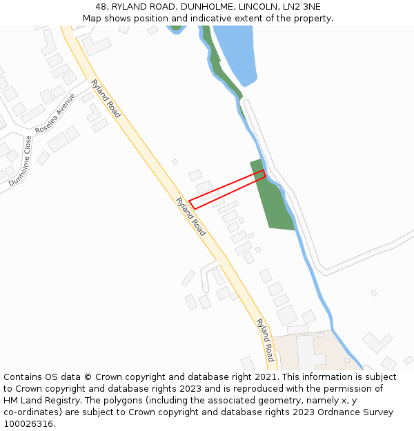 48, RYLAND ROAD, DUNHOLME, LINCOLN, LN2 3NE: Location map and indicative extent of plot