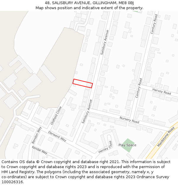 48, SALISBURY AVENUE, GILLINGHAM, ME8 0BJ: Location map and indicative extent of plot