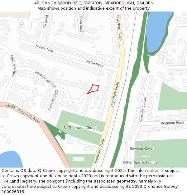 48, SANDALWOOD RISE, SWINTON, MEXBOROUGH, S64 8PN: Location map and indicative extent of plot