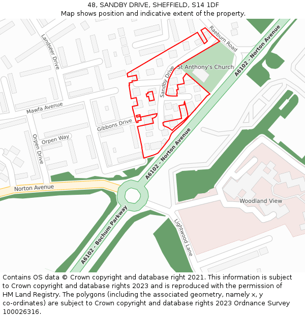 48, SANDBY DRIVE, SHEFFIELD, S14 1DF: Location map and indicative extent of plot