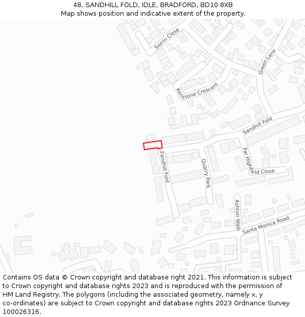 48, SANDHILL FOLD, IDLE, BRADFORD, BD10 8XB: Location map and indicative extent of plot