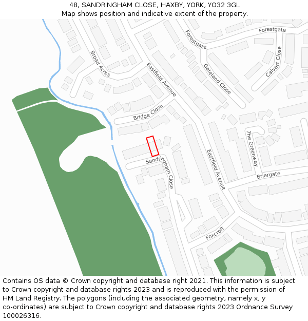 48, SANDRINGHAM CLOSE, HAXBY, YORK, YO32 3GL: Location map and indicative extent of plot