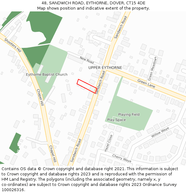 48, SANDWICH ROAD, EYTHORNE, DOVER, CT15 4DE: Location map and indicative extent of plot