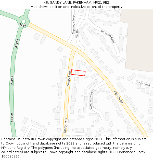 48, SANDY LANE, FAKENHAM, NR21 9EZ: Location map and indicative extent of plot