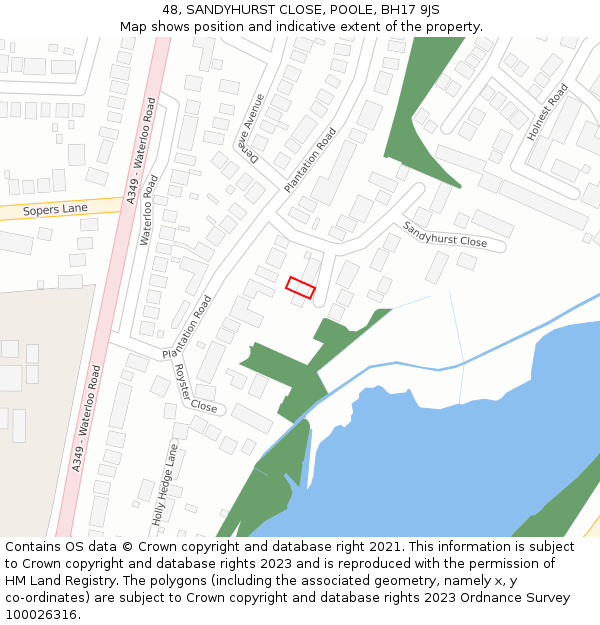 48, SANDYHURST CLOSE, POOLE, BH17 9JS: Location map and indicative extent of plot