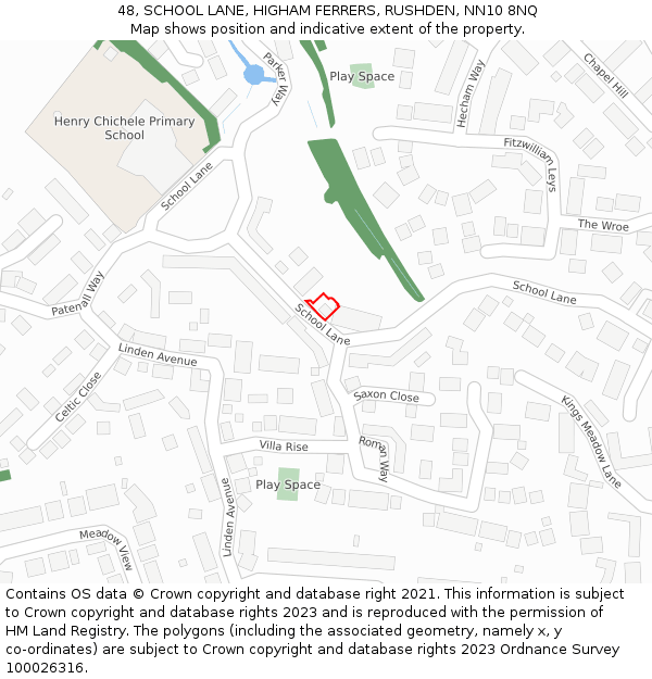 48, SCHOOL LANE, HIGHAM FERRERS, RUSHDEN, NN10 8NQ: Location map and indicative extent of plot