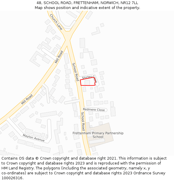 48, SCHOOL ROAD, FRETTENHAM, NORWICH, NR12 7LL: Location map and indicative extent of plot