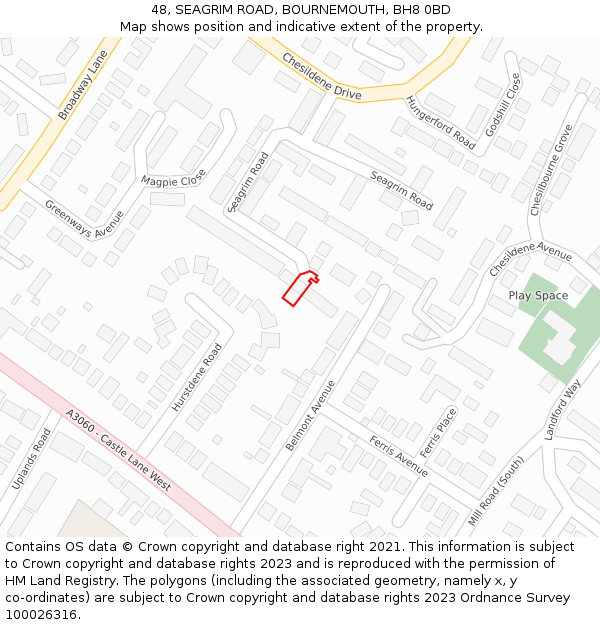 48, SEAGRIM ROAD, BOURNEMOUTH, BH8 0BD: Location map and indicative extent of plot