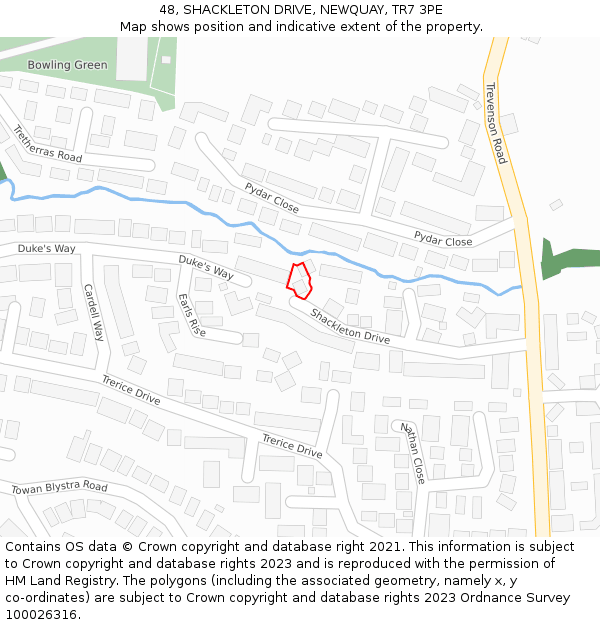 48, SHACKLETON DRIVE, NEWQUAY, TR7 3PE: Location map and indicative extent of plot