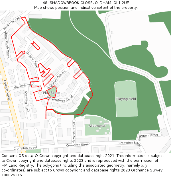 48, SHADOWBROOK CLOSE, OLDHAM, OL1 2UE: Location map and indicative extent of plot