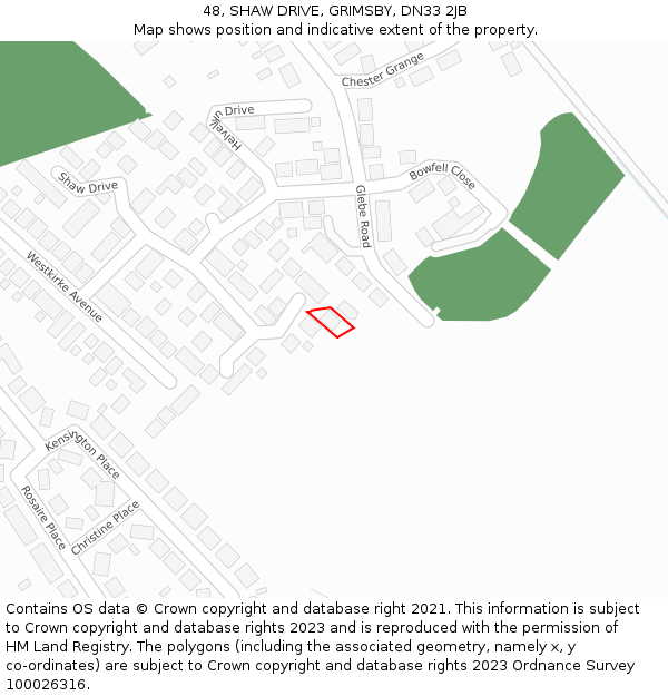 48, SHAW DRIVE, GRIMSBY, DN33 2JB: Location map and indicative extent of plot