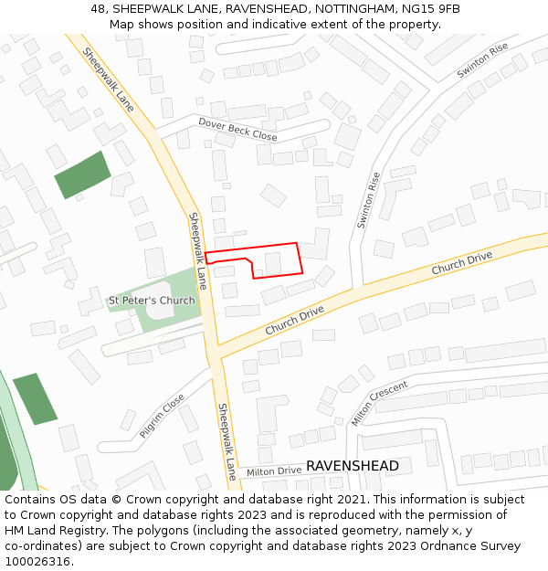 48, SHEEPWALK LANE, RAVENSHEAD, NOTTINGHAM, NG15 9FB: Location map and indicative extent of plot