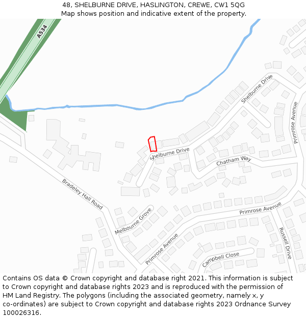 48, SHELBURNE DRIVE, HASLINGTON, CREWE, CW1 5QG: Location map and indicative extent of plot