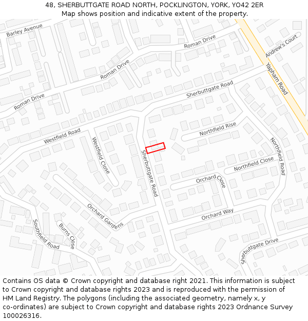 48, SHERBUTTGATE ROAD NORTH, POCKLINGTON, YORK, YO42 2ER: Location map and indicative extent of plot