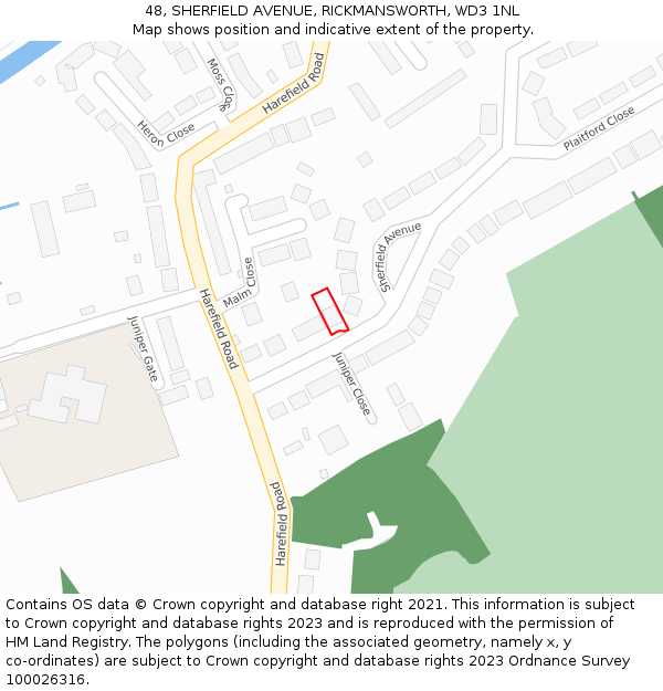 48, SHERFIELD AVENUE, RICKMANSWORTH, WD3 1NL: Location map and indicative extent of plot