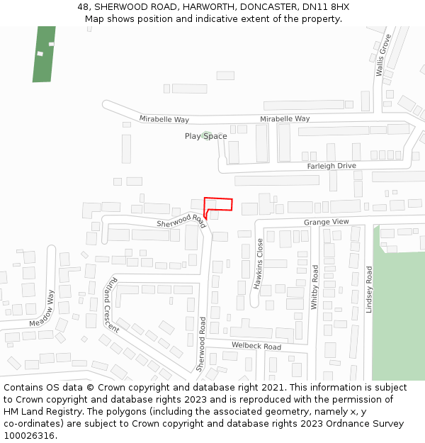 48, SHERWOOD ROAD, HARWORTH, DONCASTER, DN11 8HX: Location map and indicative extent of plot