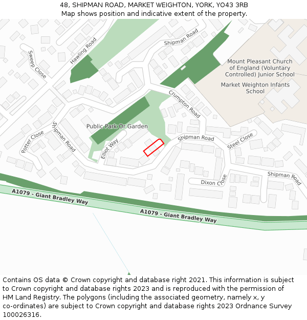 48, SHIPMAN ROAD, MARKET WEIGHTON, YORK, YO43 3RB: Location map and indicative extent of plot