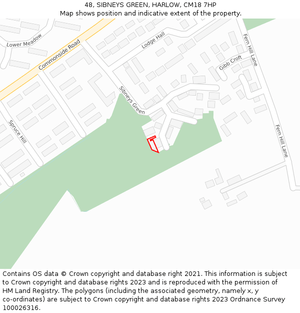 48, SIBNEYS GREEN, HARLOW, CM18 7HP: Location map and indicative extent of plot