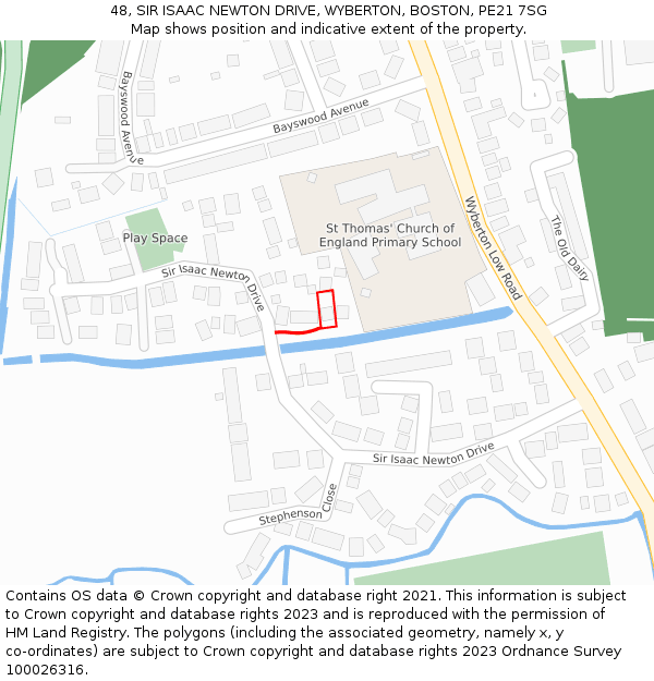 48, SIR ISAAC NEWTON DRIVE, WYBERTON, BOSTON, PE21 7SG: Location map and indicative extent of plot