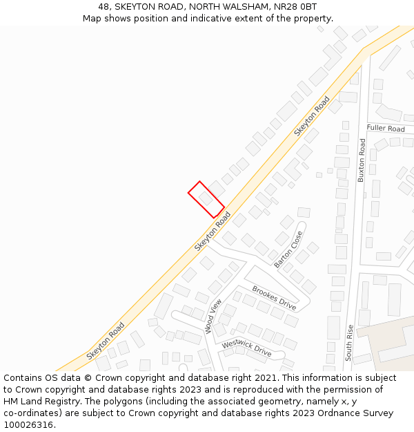 48, SKEYTON ROAD, NORTH WALSHAM, NR28 0BT: Location map and indicative extent of plot