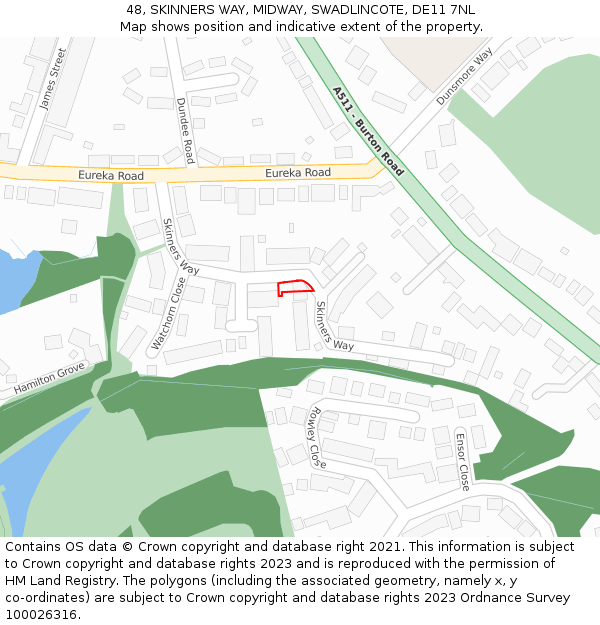 48, SKINNERS WAY, MIDWAY, SWADLINCOTE, DE11 7NL: Location map and indicative extent of plot
