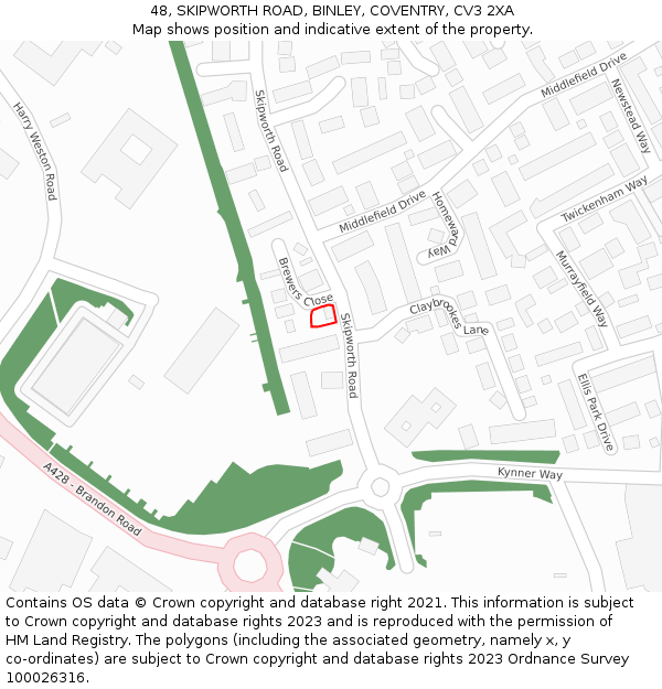 48, SKIPWORTH ROAD, BINLEY, COVENTRY, CV3 2XA: Location map and indicative extent of plot