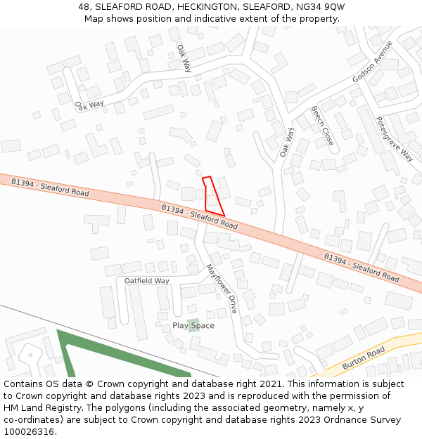 48, SLEAFORD ROAD, HECKINGTON, SLEAFORD, NG34 9QW: Location map and indicative extent of plot