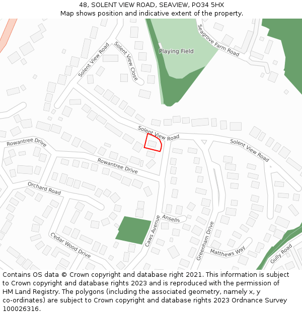 48, SOLENT VIEW ROAD, SEAVIEW, PO34 5HX: Location map and indicative extent of plot