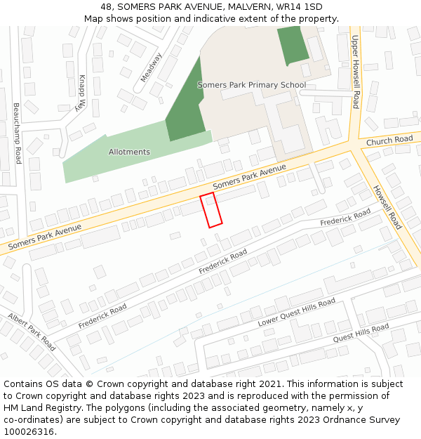 48, SOMERS PARK AVENUE, MALVERN, WR14 1SD: Location map and indicative extent of plot