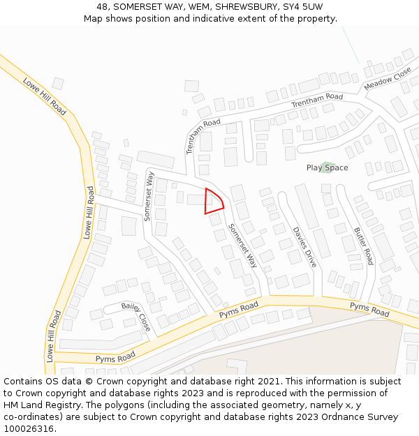 48, SOMERSET WAY, WEM, SHREWSBURY, SY4 5UW: Location map and indicative extent of plot