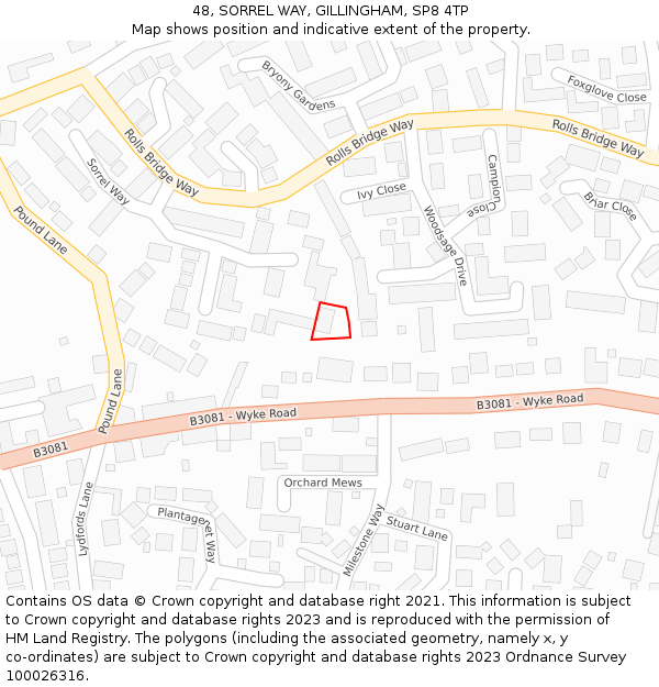 48, SORREL WAY, GILLINGHAM, SP8 4TP: Location map and indicative extent of plot
