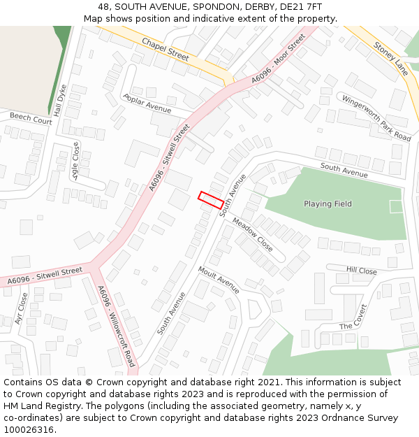 48, SOUTH AVENUE, SPONDON, DERBY, DE21 7FT: Location map and indicative extent of plot