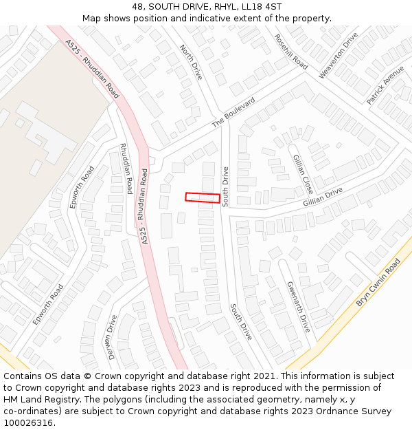 48, SOUTH DRIVE, RHYL, LL18 4ST: Location map and indicative extent of plot