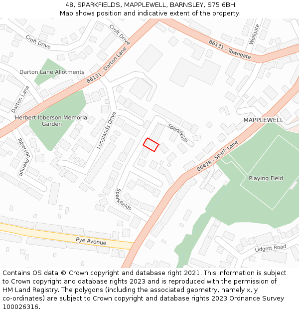 48, SPARKFIELDS, MAPPLEWELL, BARNSLEY, S75 6BH: Location map and indicative extent of plot