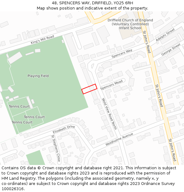 48, SPENCERS WAY, DRIFFIELD, YO25 6RH: Location map and indicative extent of plot