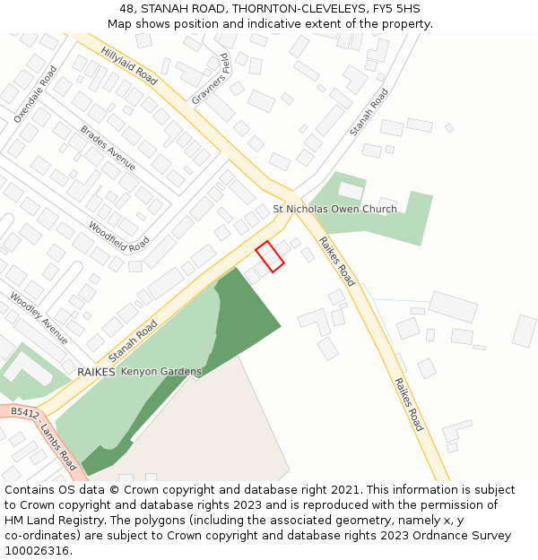 48, STANAH ROAD, THORNTON-CLEVELEYS, FY5 5HS: Location map and indicative extent of plot