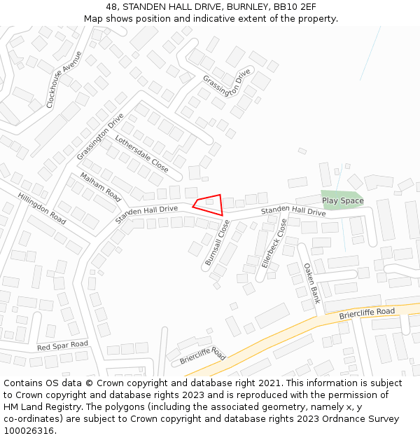 48, STANDEN HALL DRIVE, BURNLEY, BB10 2EF: Location map and indicative extent of plot